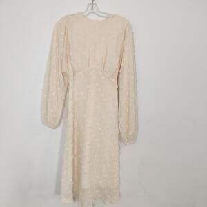 Chicwish Cream Swiss Dot Long Sleeve Midi Dress Women’s Small Old Money Feminine